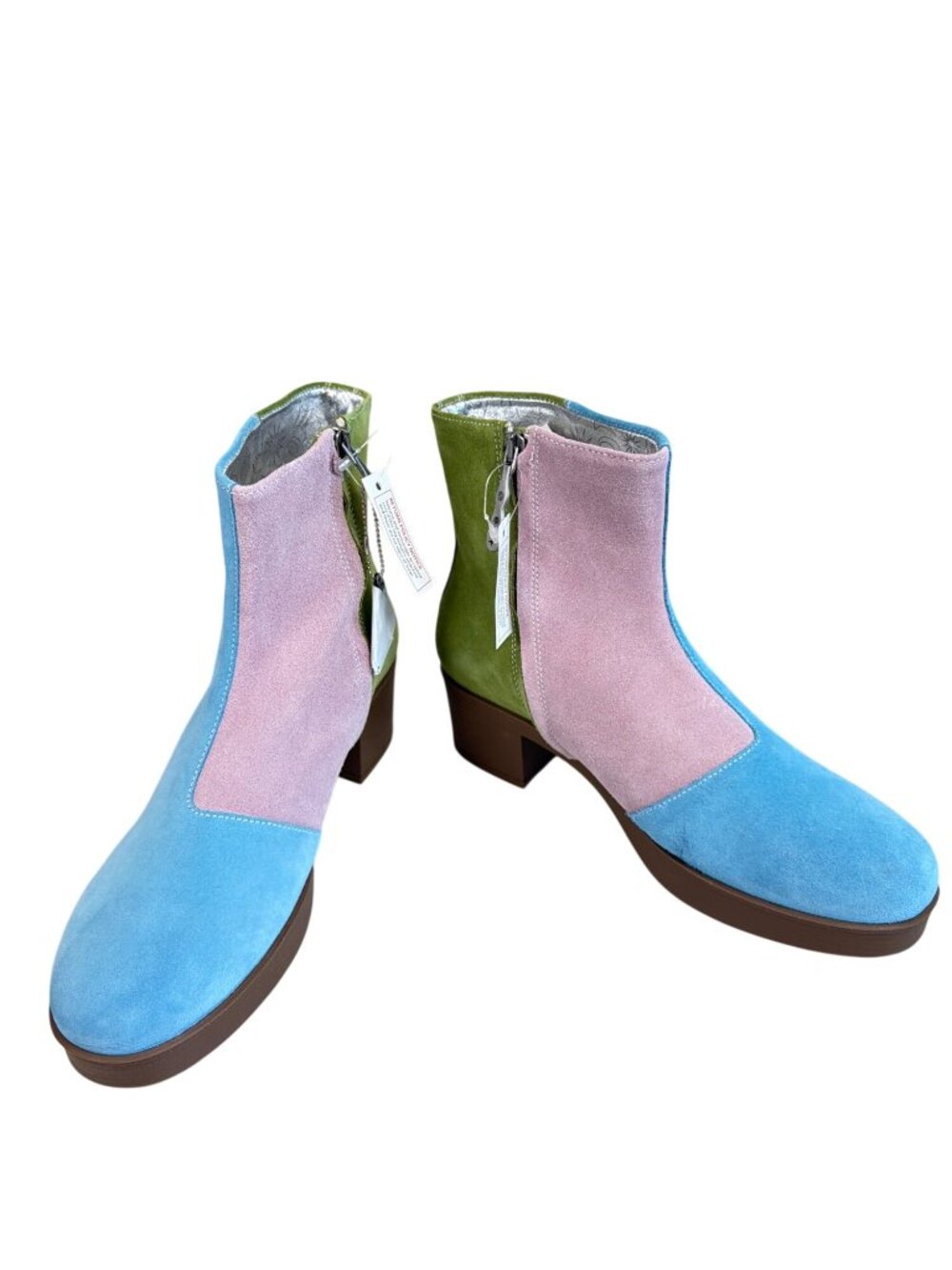 LAZO Luna Women’s 10 Pastel Blue Pink Green Suede Ankle Boots Zip NWT Retro - Picture 4 of 11